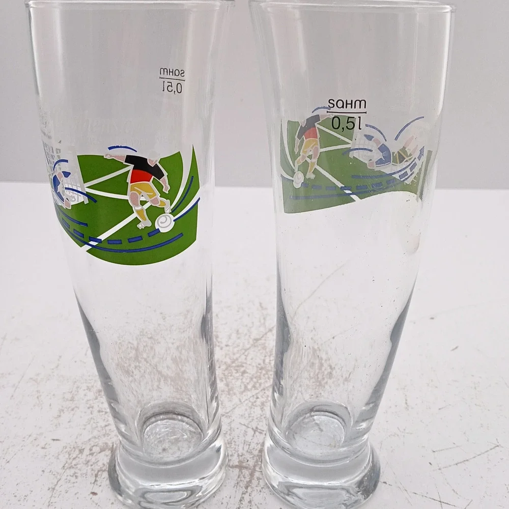 Weihenstephaner Beer Glasses 0.5L – Set of 2 Soccer Theme Pilsner Glasses German